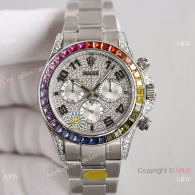 Swiss Rolex Daytona JH 7750 904L Stainless Steel Watch Arabic Diamond Dial